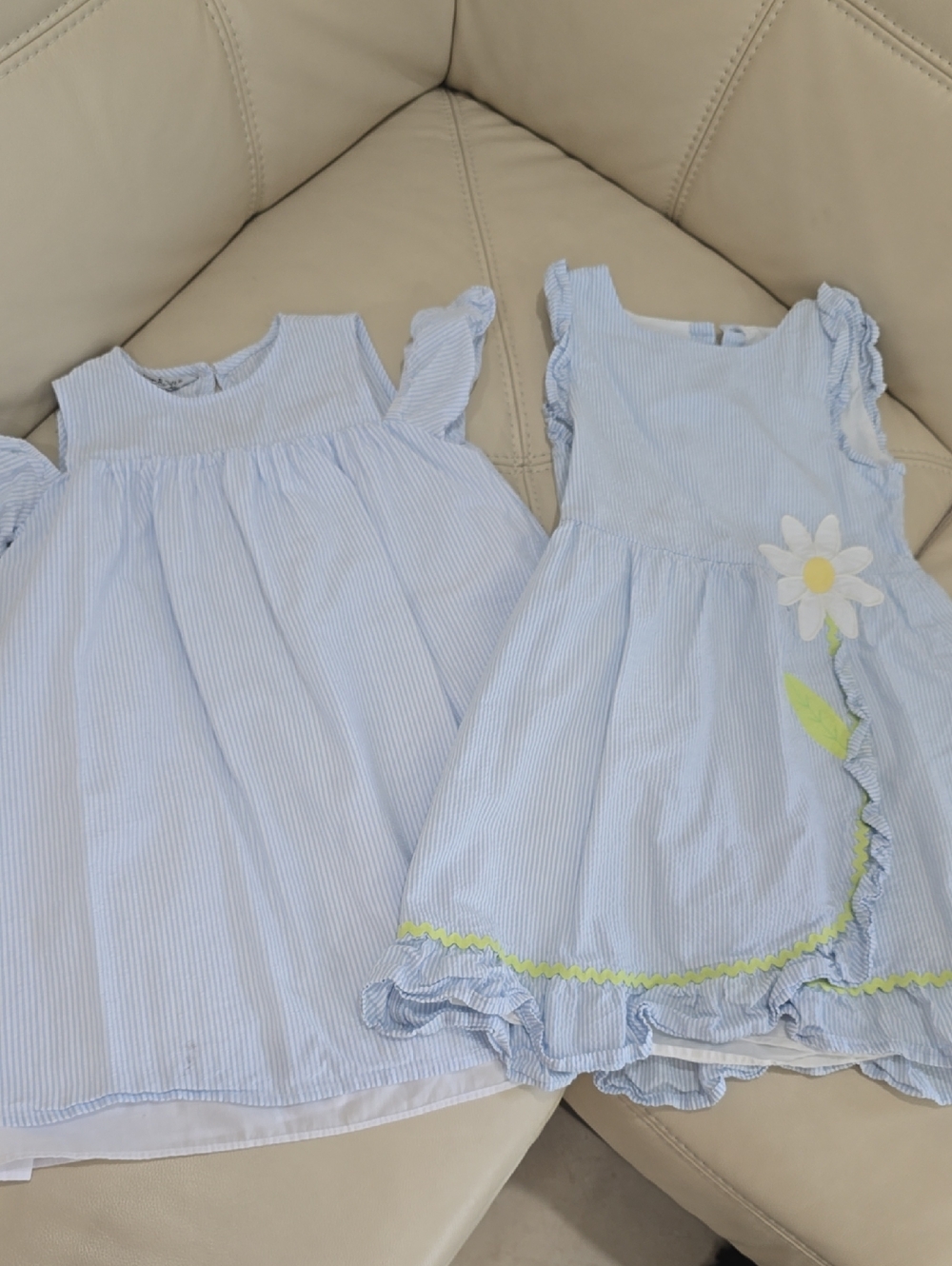Pippa & Julie Light Blue Striped Girls' Dresses with Daisy Accent